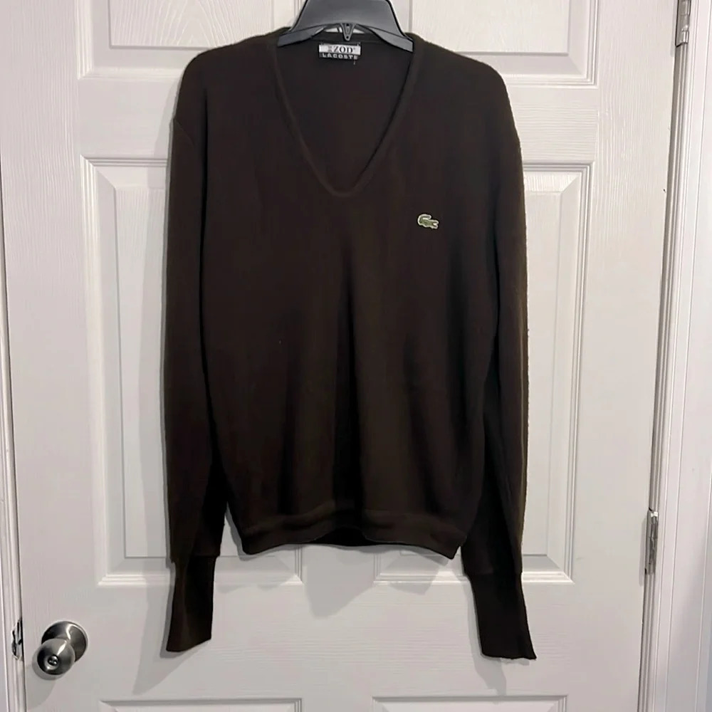 Mens Izod Lacoste Vintage Brown Pullover V-Neck Sweater - Size 2XL (PTP 25”)